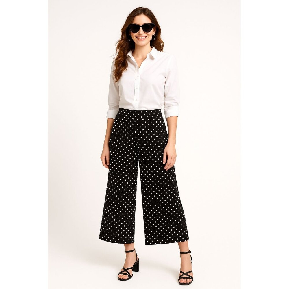 Adrianna Papell LG Polka Dot Culotte Pants Retro Wide Leg Trousers Chic Goucho - Picture 5 of 10